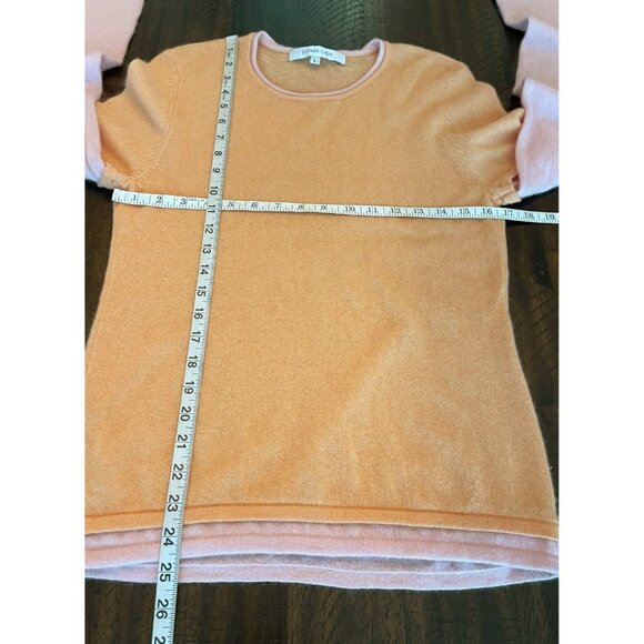 Esther Chen 100% Cashmere Sweater Large Peach Pink Colorblock Crew Neck CozyCore - Picture 8 of 8